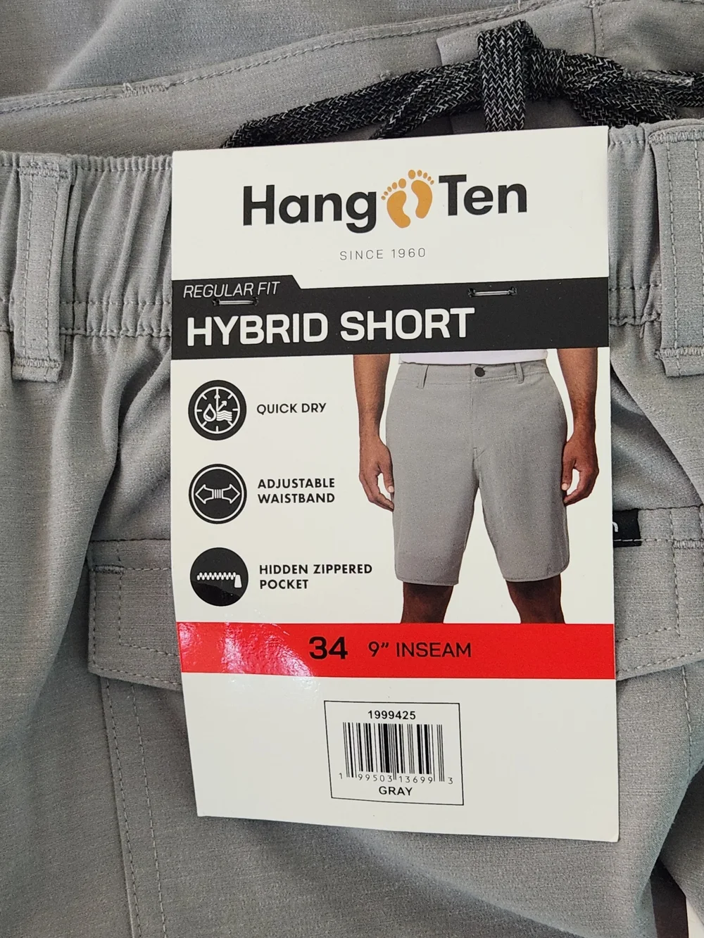 Hang Ten Mens 9-inch Inseam Gray Shorts NWT Size 34